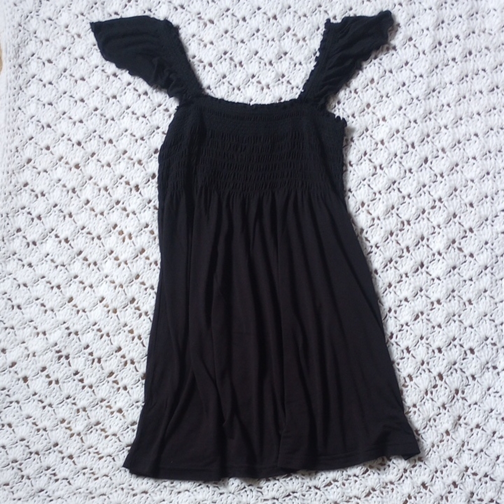 Panhandle Slim Black Rouched Tank Top With Flutter Sleeve
